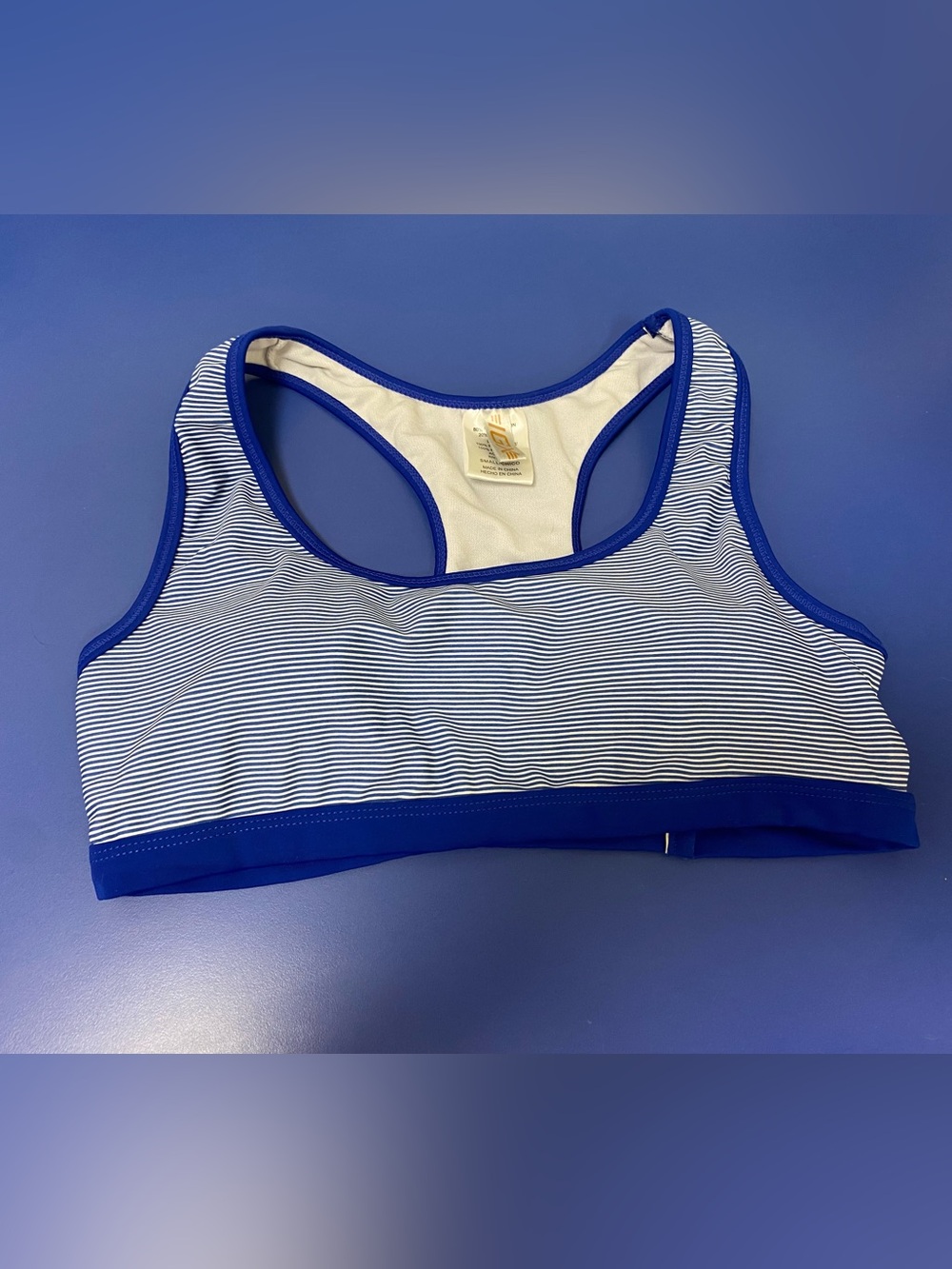 INX Striped Blue & White Racerback Sports Bra - Women Intimates size small